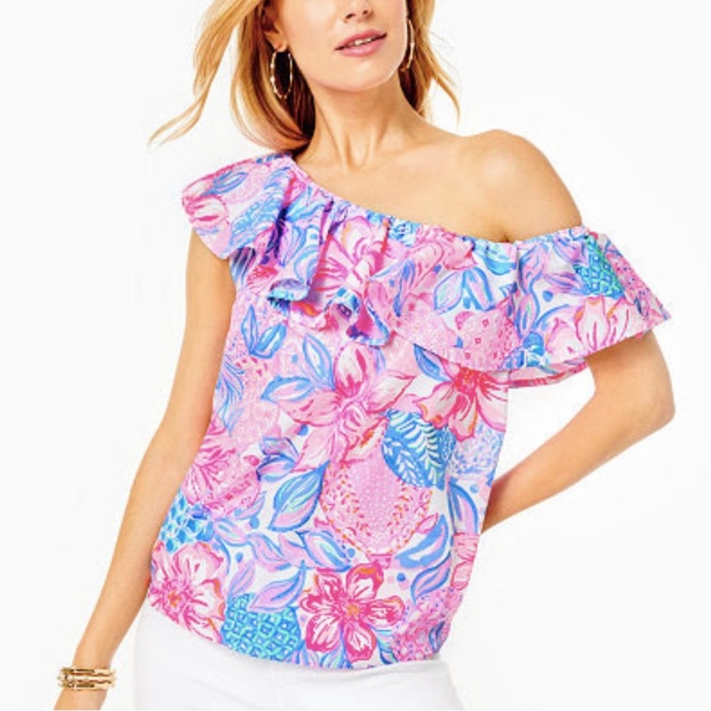 Lilly Pulitzer Zeldie One Shouder  Pink Isle Snappy Turtle